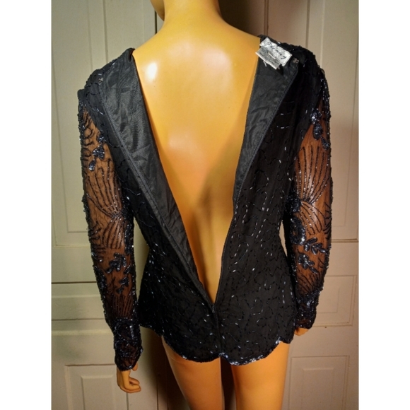 Vintage beaded silk sequined trophy top Sténay S M - Picture 7 of 10
